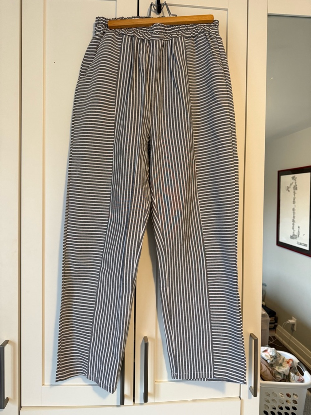 Striped Pull-On Wide Leg Pants - Blue & White